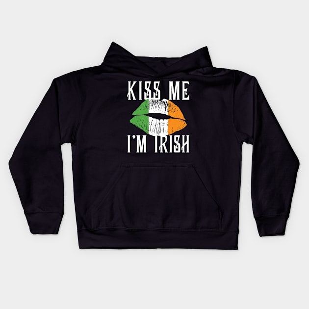 Kiss me i am Irish, Funny Saint Patrick's Day Kids Hoodie by adik